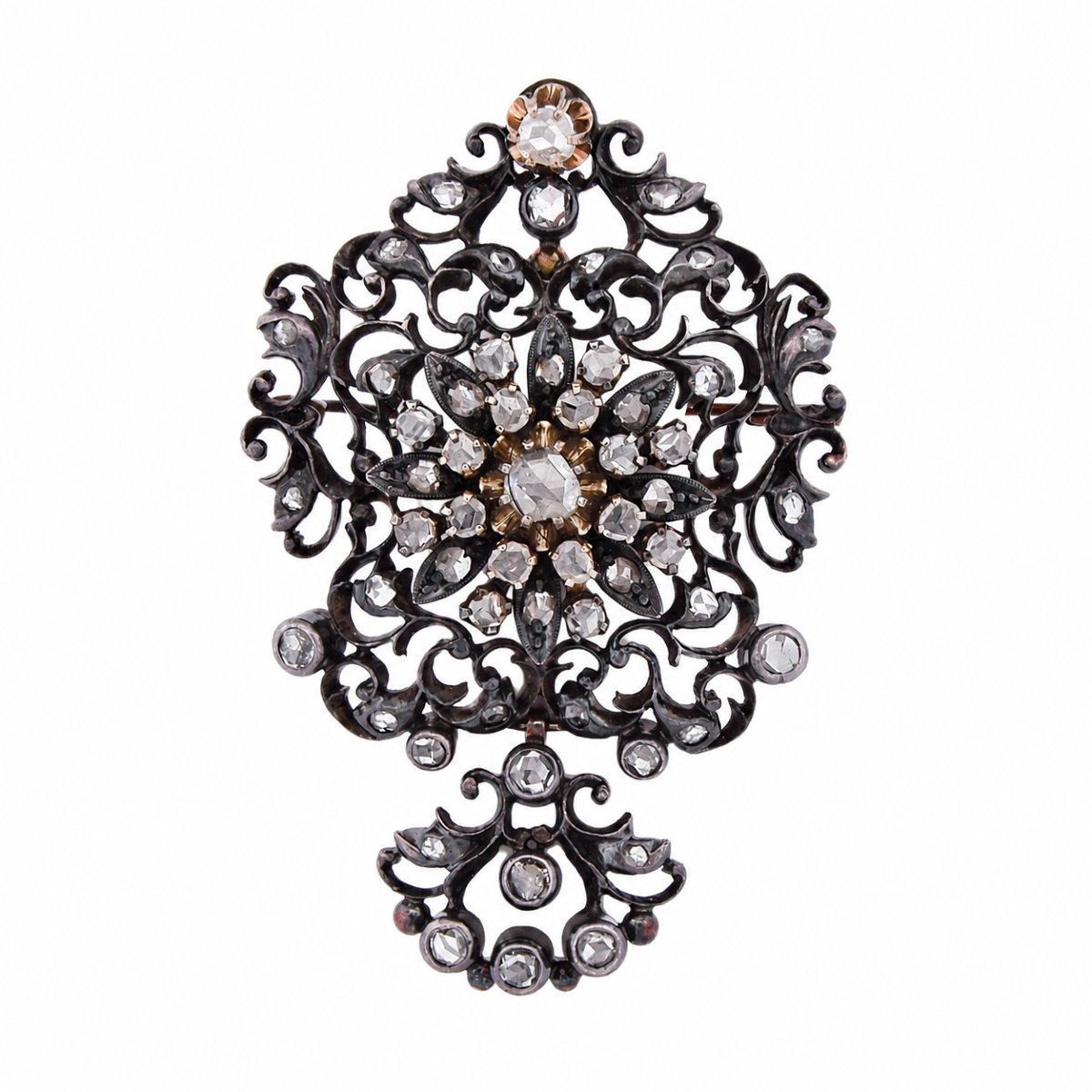 Victorian Pendant Brooch In 12-carat Gold And Silver With Rose-cut Diamonds   Sp80
