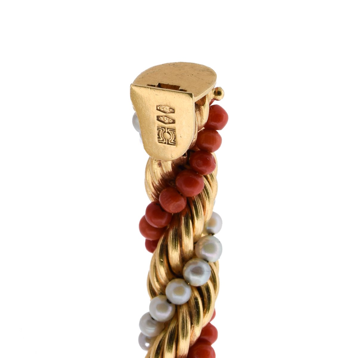 Parure Vintage Collier Et Bracelet En Or 18 Carats, Corail Naturel Et Perles Naturelles CL105-photo-1