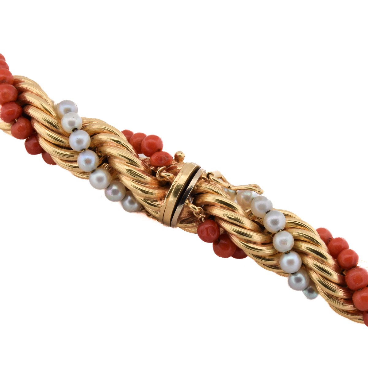 Parure Vintage Collier Et Bracelet En Or 18 Carats, Corail Naturel Et Perles Naturelles CL105-photo-2