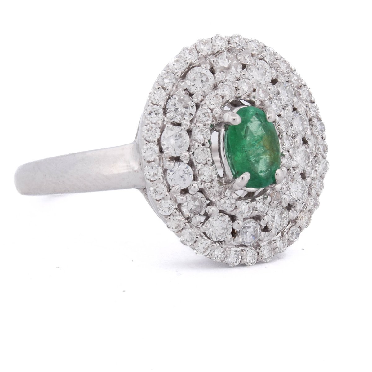 Contemporary 18-k White Gold Ring With Emerald And Diamonds   An Rl64 (0589)-photo-2
