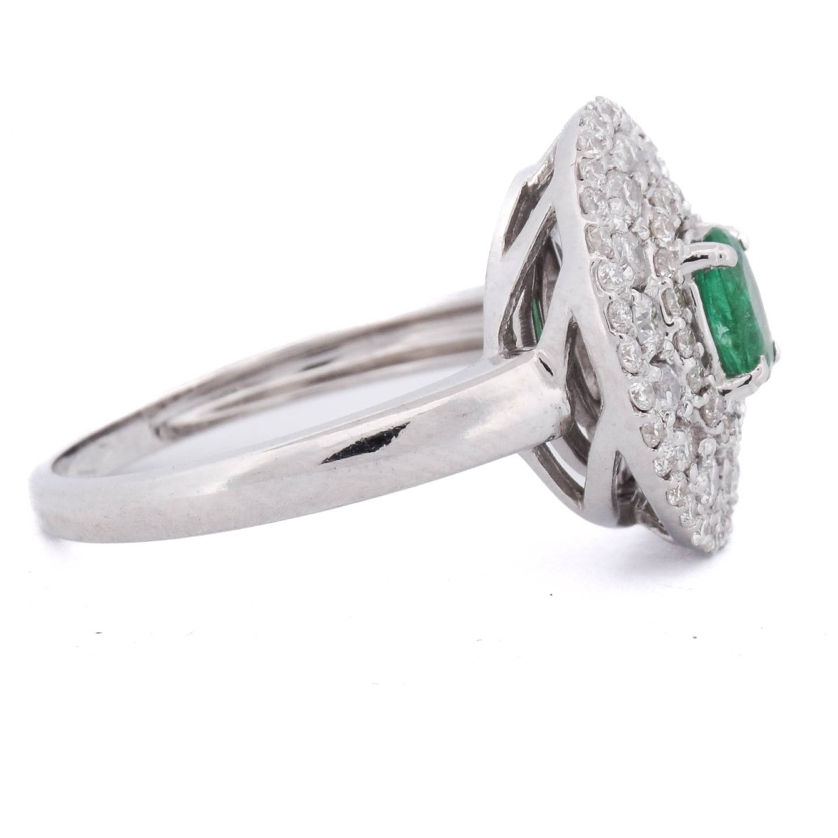 Contemporary 18-k White Gold Ring With Emerald And Diamonds   An Rl64 (0589)-photo-3