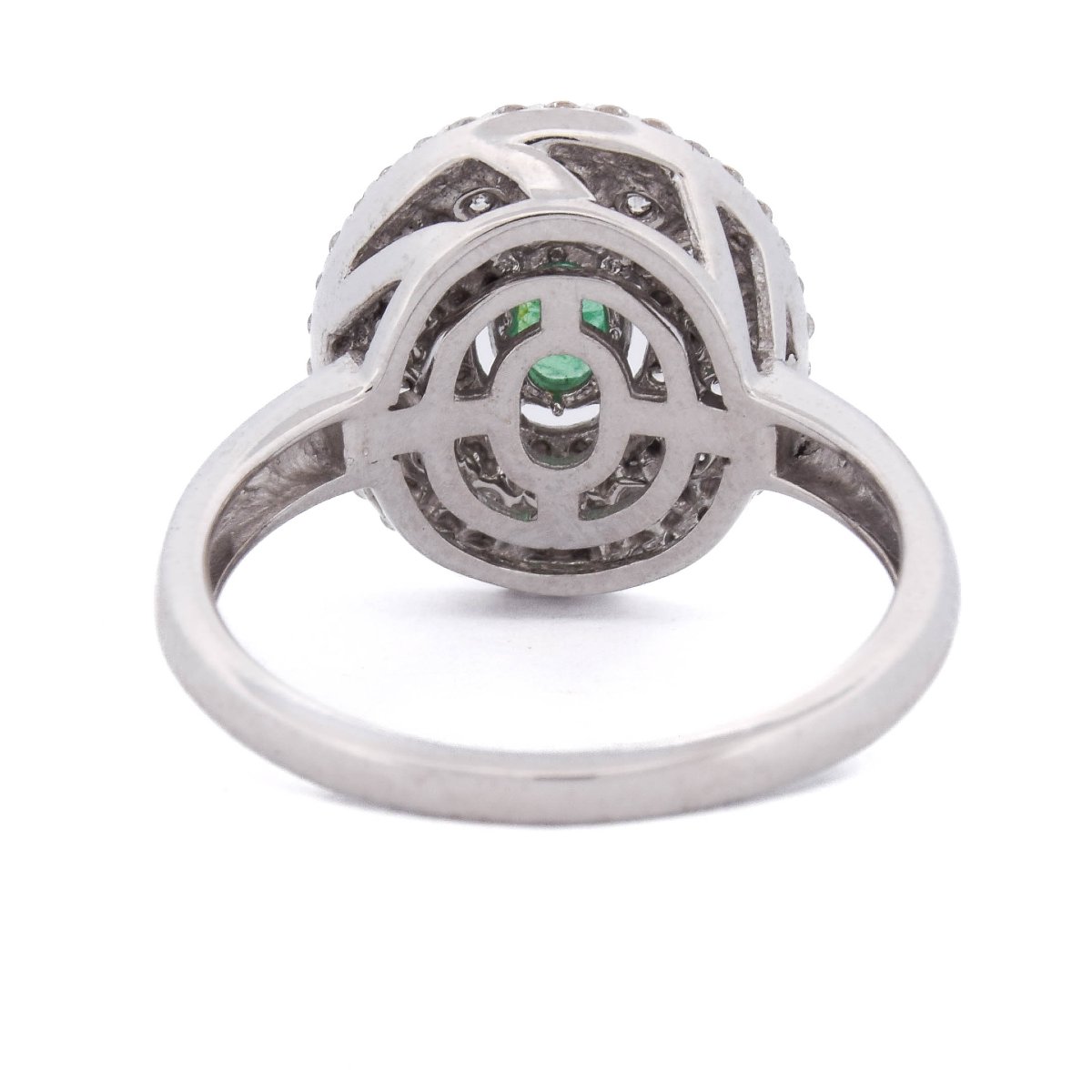 Contemporary 18-k White Gold Ring With Emerald And Diamonds   An Rl64 (0589)-photo-4