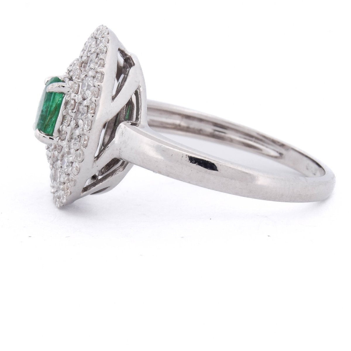 Contemporary 18-k White Gold Ring With Emerald And Diamonds   An Rl64 (0589)-photo-1