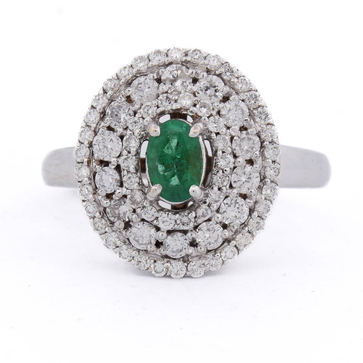 Contemporary 18-k White Gold Ring With Emerald And Diamonds   An Rl64 (0589)