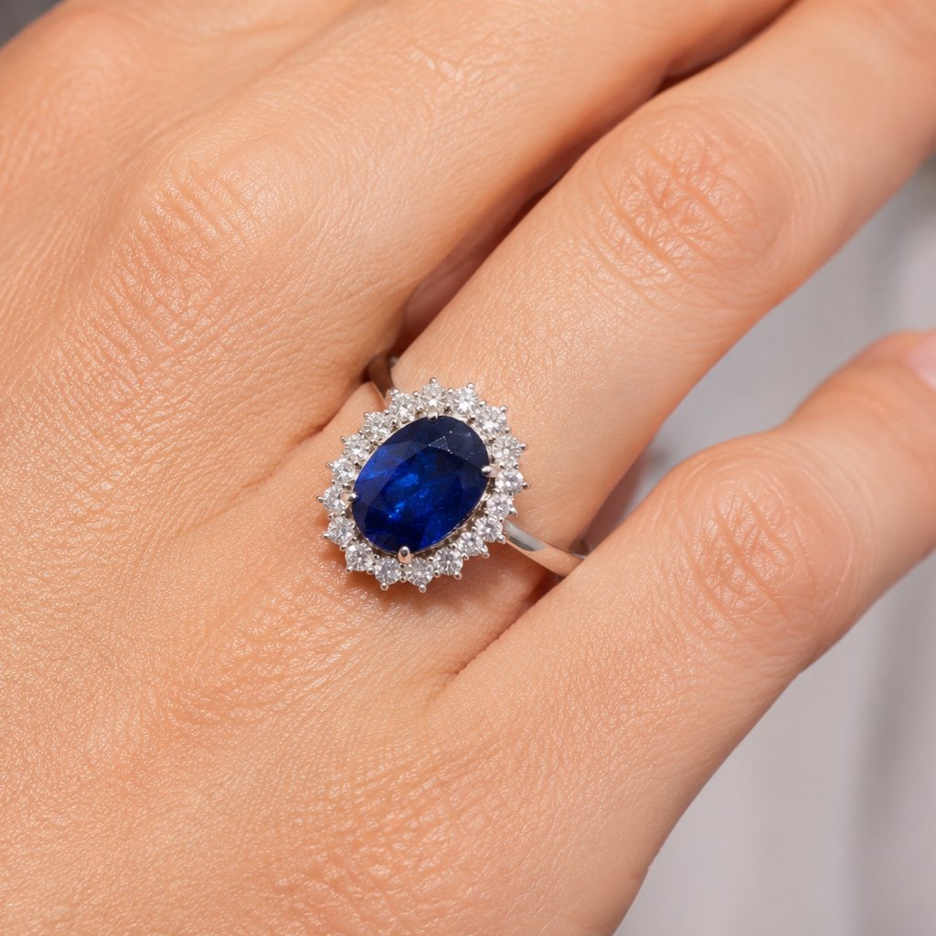 Contemporary 18-karat White Gold Ring With A 4.06-carat Blue Sapphire And Diamonds   An729-photo-3