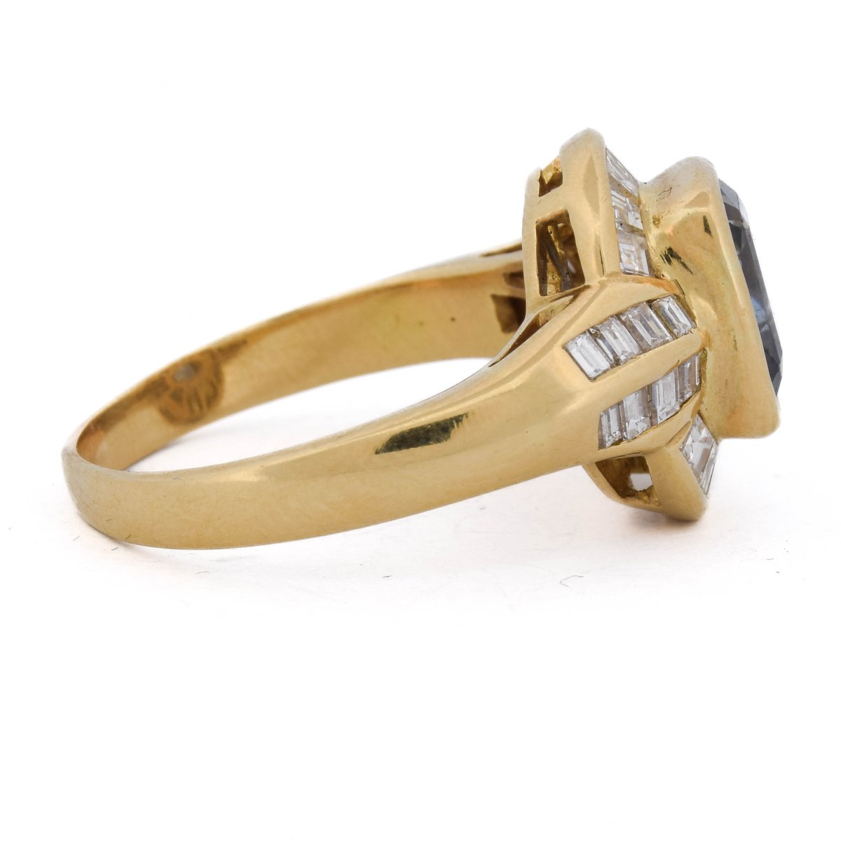 Bague En Or 18 Carats, Saphir Naturel Certifié 4,30 Ct Et Diamants Baguette 1,70 Ct  AN581-photo-4