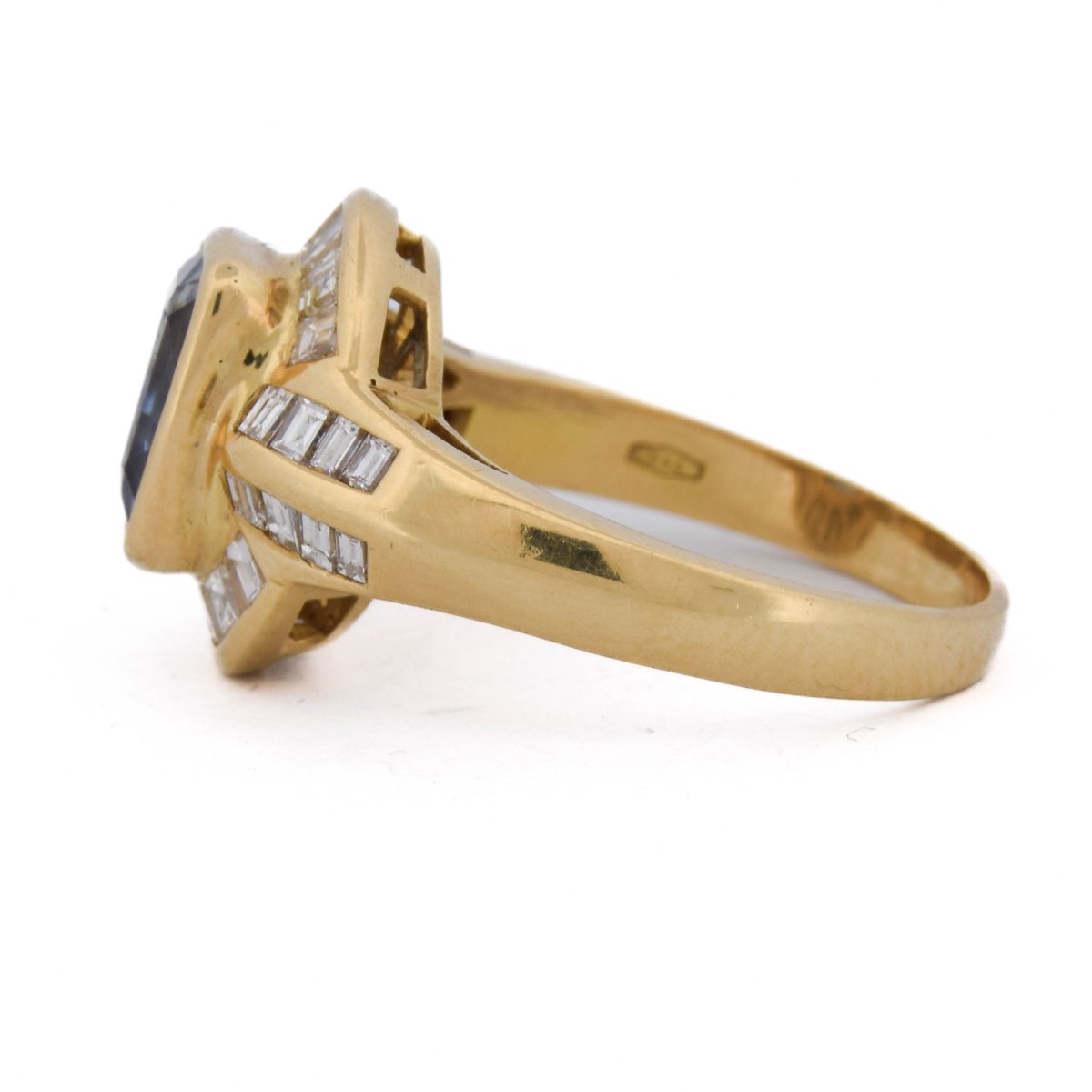 Bague En Or 18 Carats, Saphir Naturel Certifié 4,30 Ct Et Diamants Baguette 1,70 Ct  AN581-photo-2