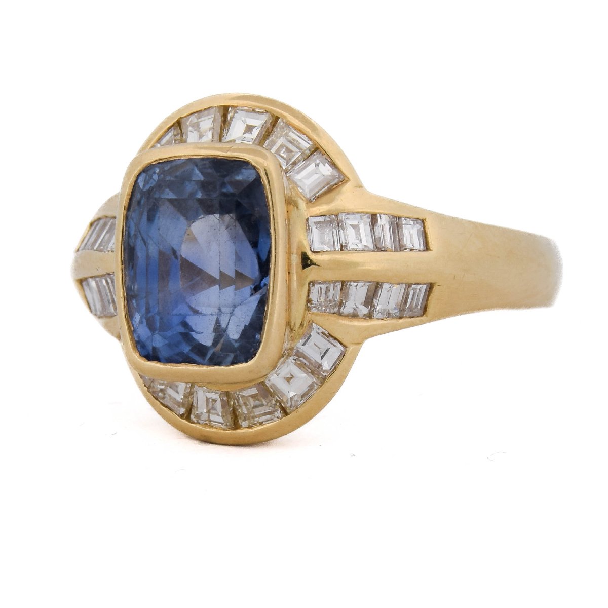 Bague En Or 18 Carats, Saphir Naturel Certifié 4,30 Ct Et Diamants Baguette 1,70 Ct  AN581-photo-3