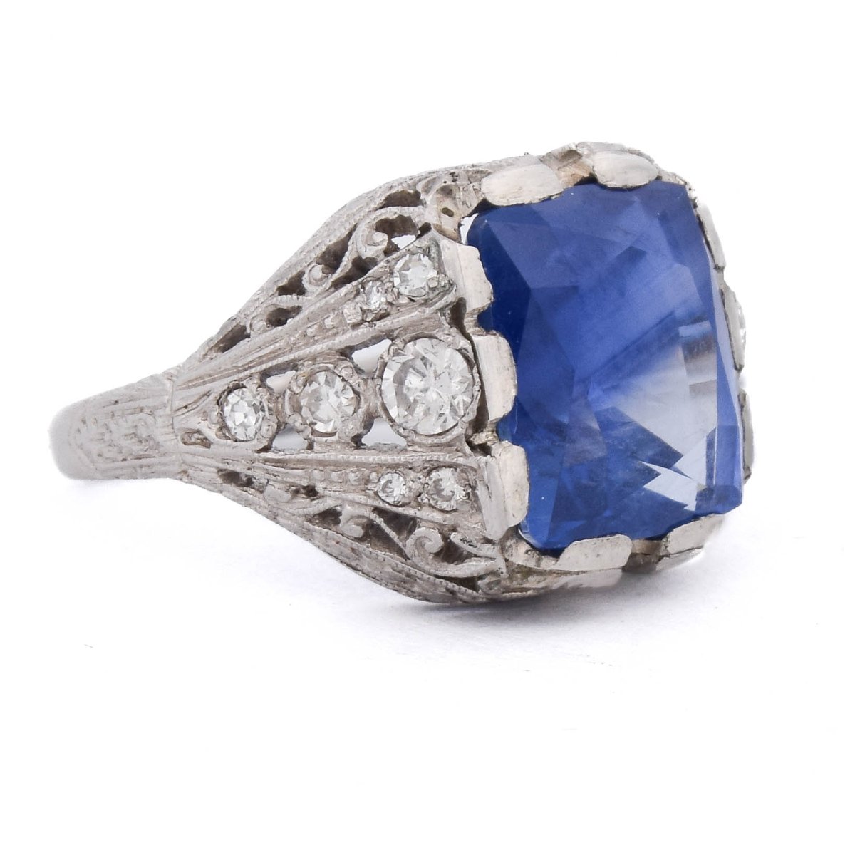 Bague Ancienne Vers 1910 En Platine, Saphir Birman Non Chauffé 8,47 Ct Et Diamants-photo-3