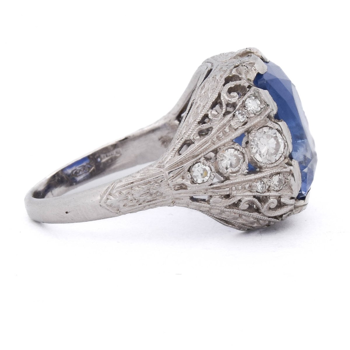 Bague Ancienne Vers 1910 En Platine, Saphir Birman Non Chauffé 8,47 Ct Et Diamants-photo-4