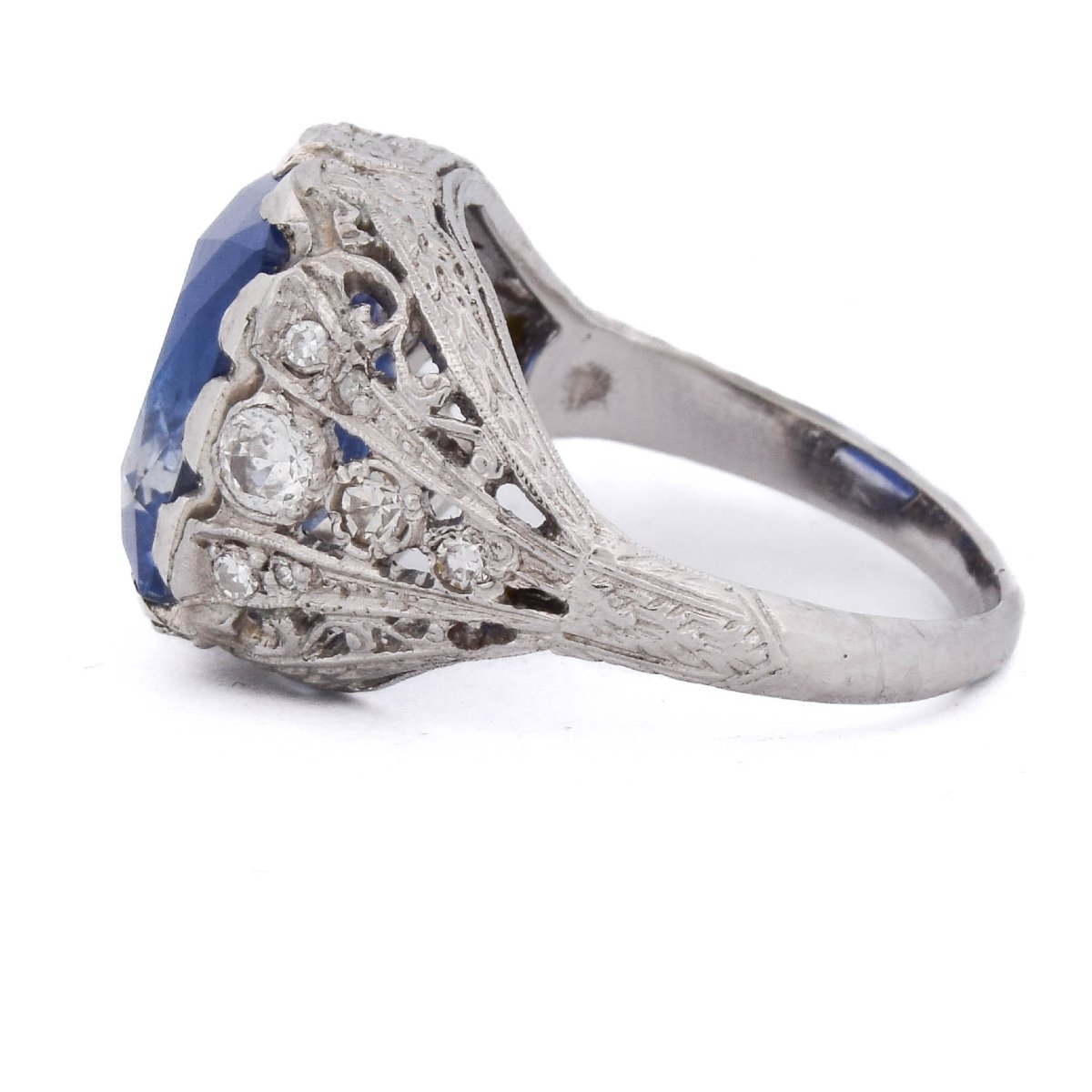 Bague Ancienne Vers 1910 En Platine, Saphir Birman Non Chauffé 8,47 Ct Et Diamants-photo-2