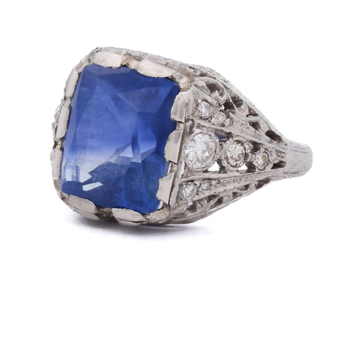 Bague Ancienne Vers 1910 En Platine, Saphir Birman Non Chauffé 8,47 Ct Et Diamants-photo-3