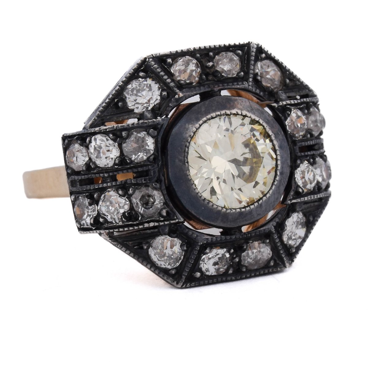 Victorian-style Ring In 12k Gold And 925 Silver With Diamonds, Approximately 2.30 Ct-photo-3