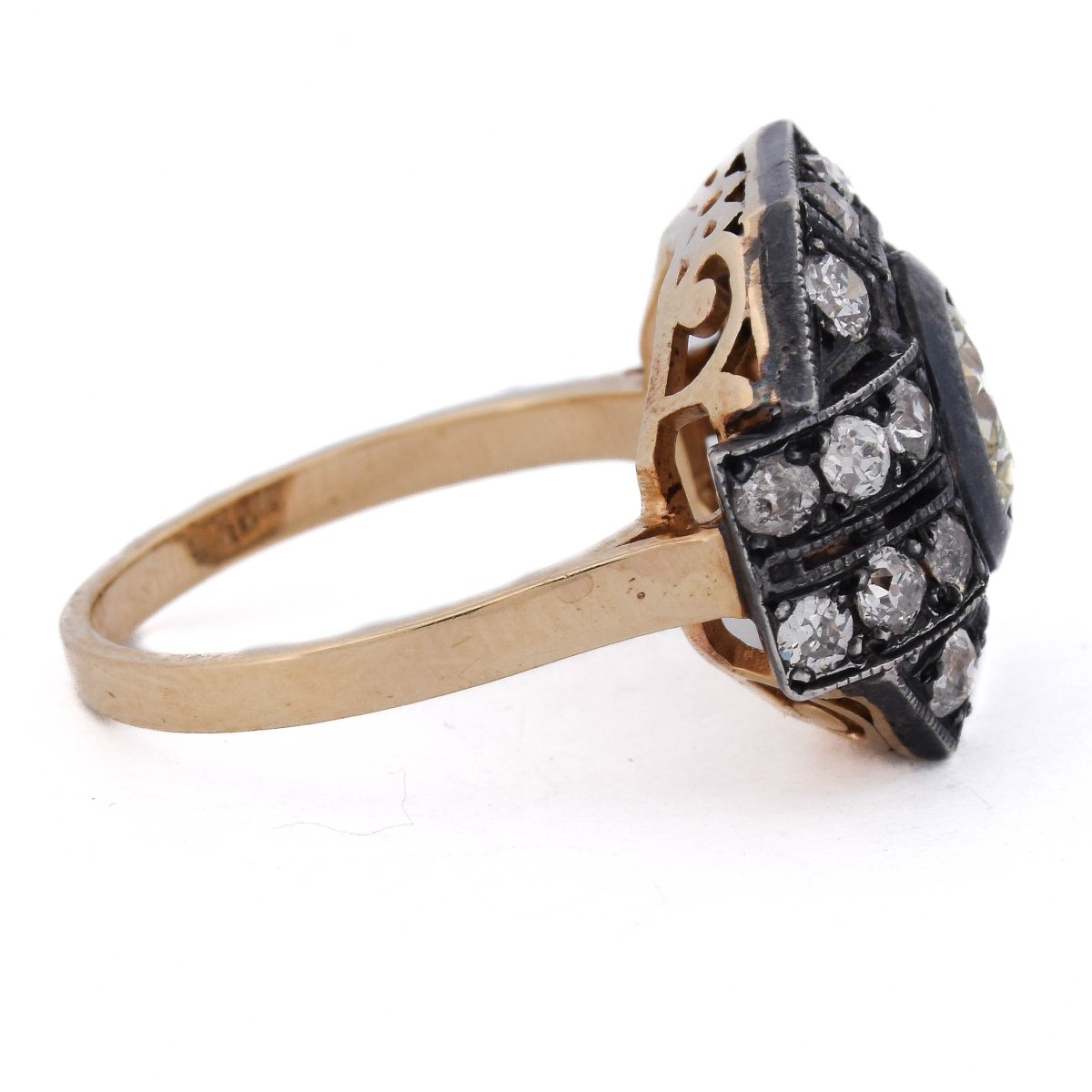 Victorian-style Ring In 12k Gold And 925 Silver With Diamonds, Approximately 2.30 Ct-photo-4