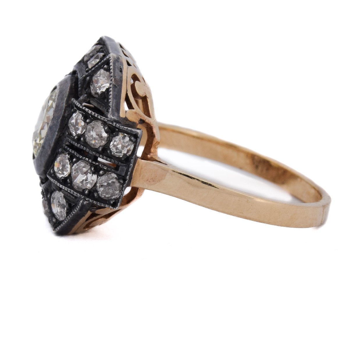 Victorian-style Ring In 12k Gold And 925 Silver With Diamonds, Approximately 2.30 Ct-photo-2