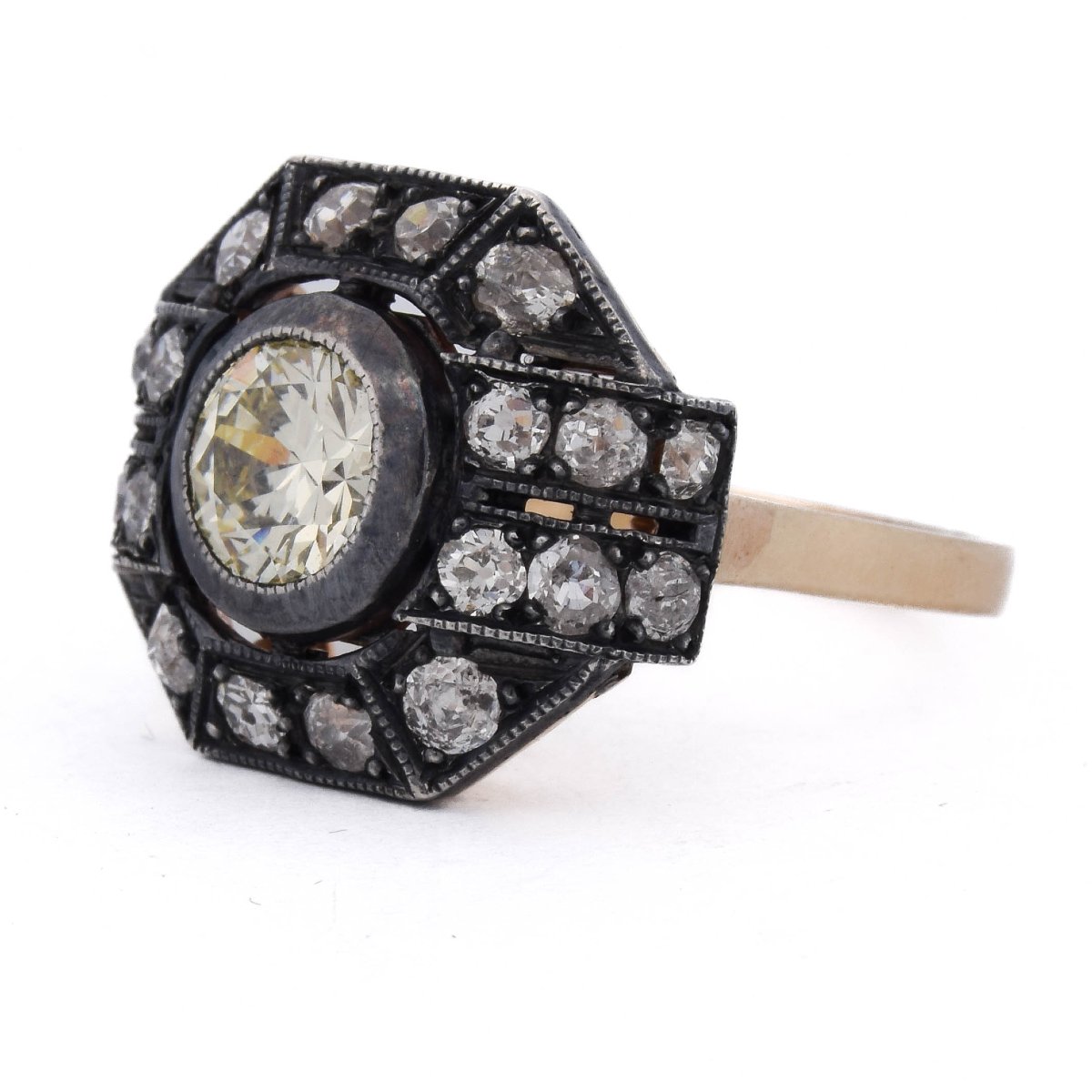 Victorian-style Ring In 12k Gold And 925 Silver With Diamonds, Approximately 2.30 Ct-photo-3