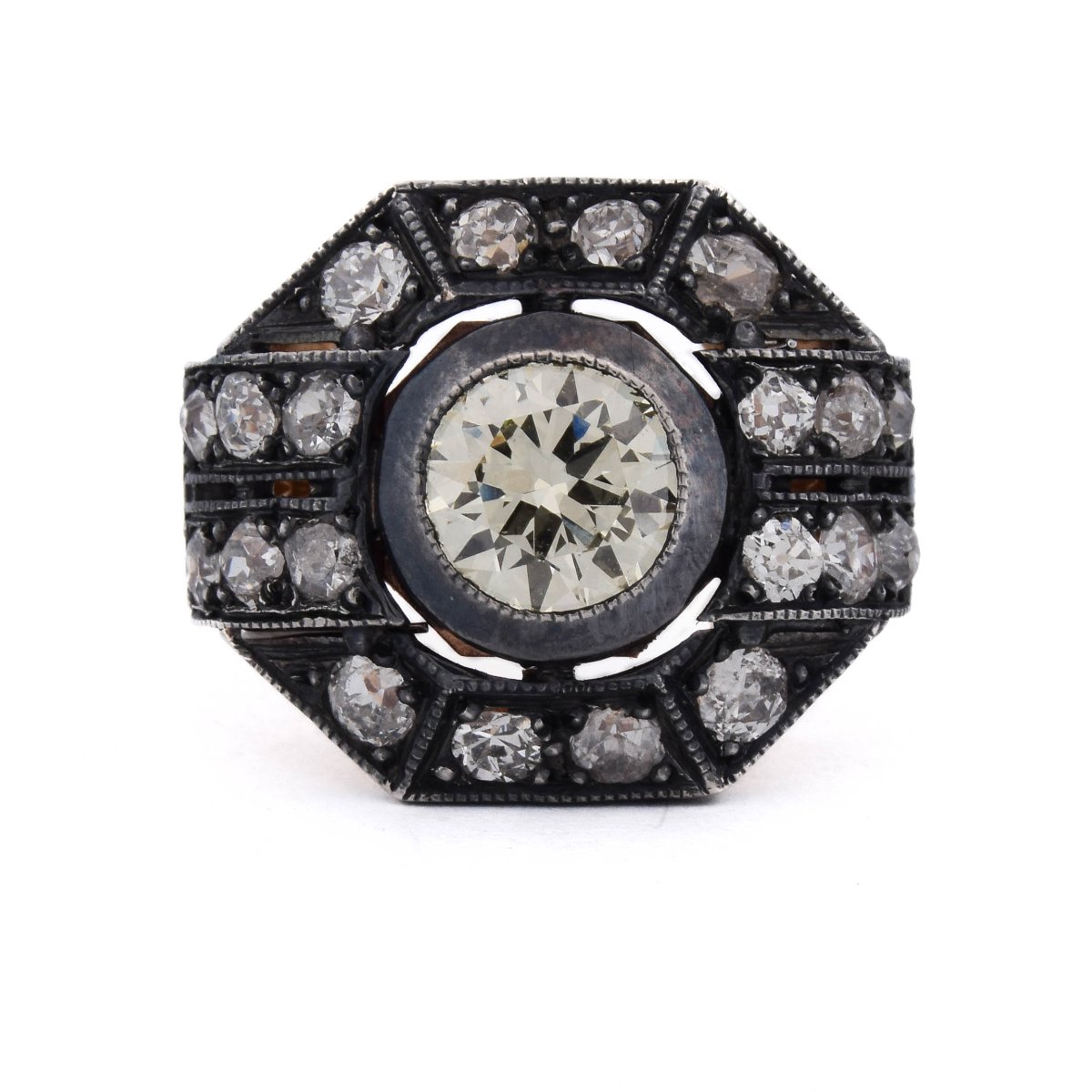 Victorian-style Ring In 12k Gold And 925 Silver With Diamonds, Approximately 2.30 Ct