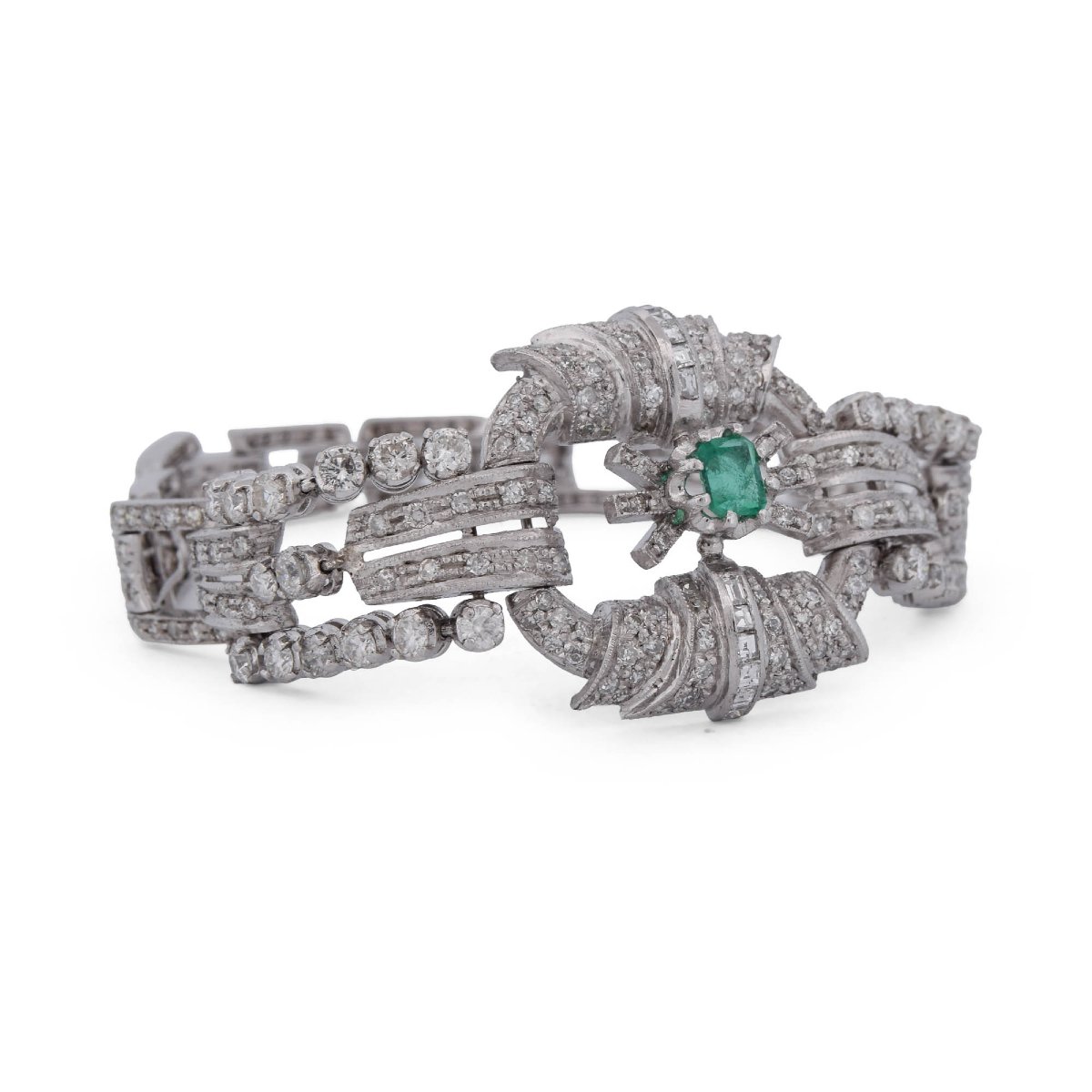 Platinum Bracelet With Emeralds And Diamonds -photo-3