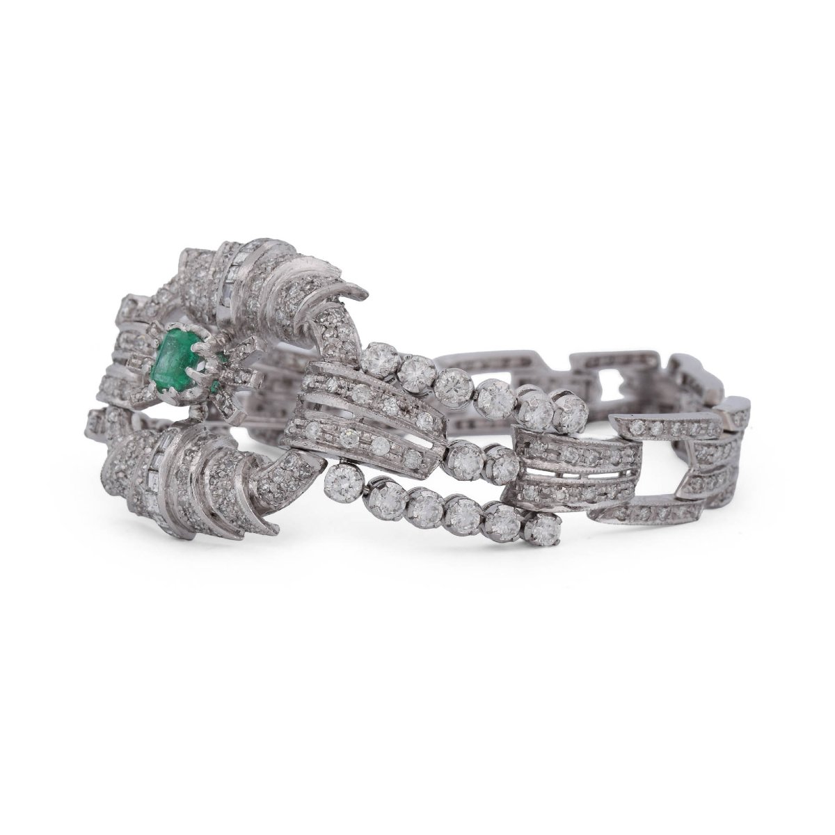 Platinum Bracelet With Emeralds And Diamonds -photo-4