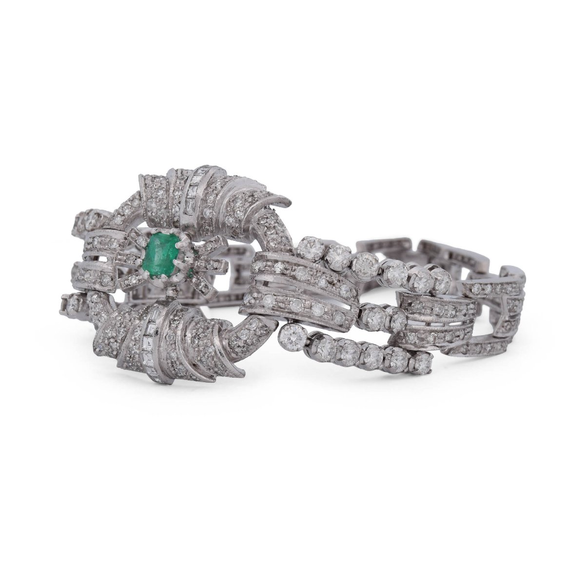 Platinum Bracelet With Emeralds And Diamonds -photo-5