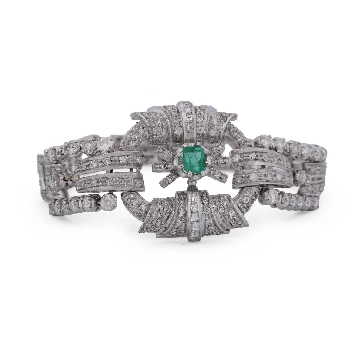 Platinum Bracelet With Emeralds And Diamonds 
