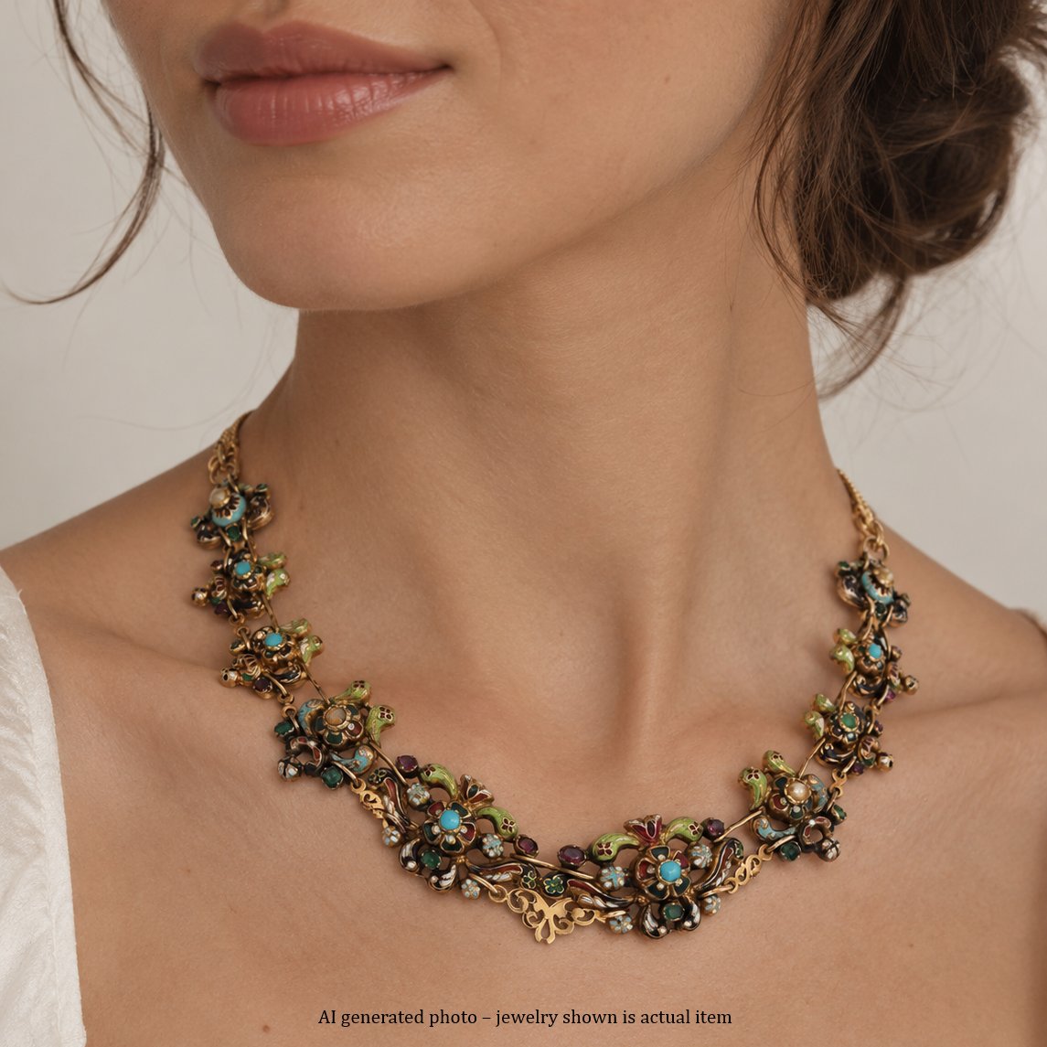 Antique 18th-century Necklace In 18-karat Gold With Polychrome Enamel-photo-2