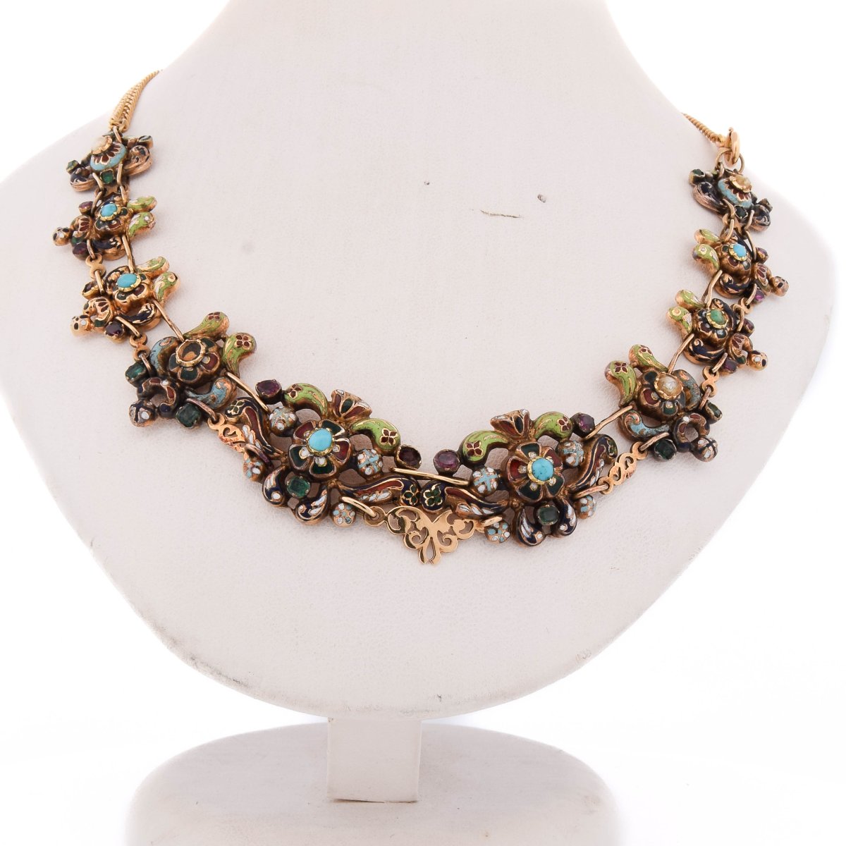 Antique 18th-century Necklace In 18-karat Gold With Polychrome Enamel-photo-3