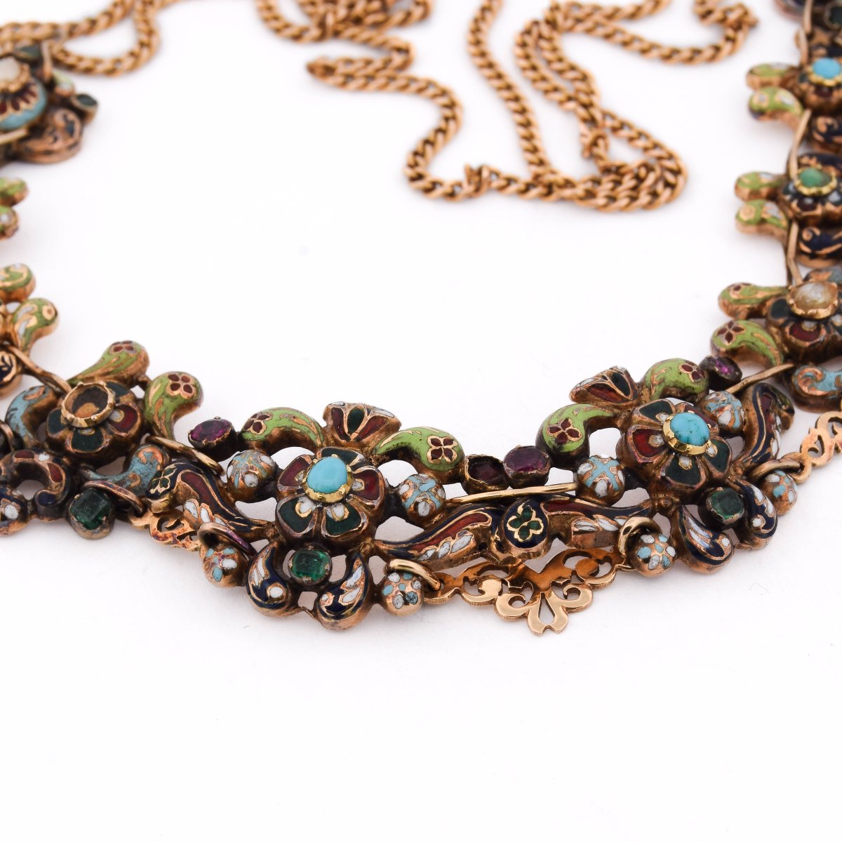 Antique 18th-century Necklace In 18-karat Gold With Polychrome Enamel-photo-1