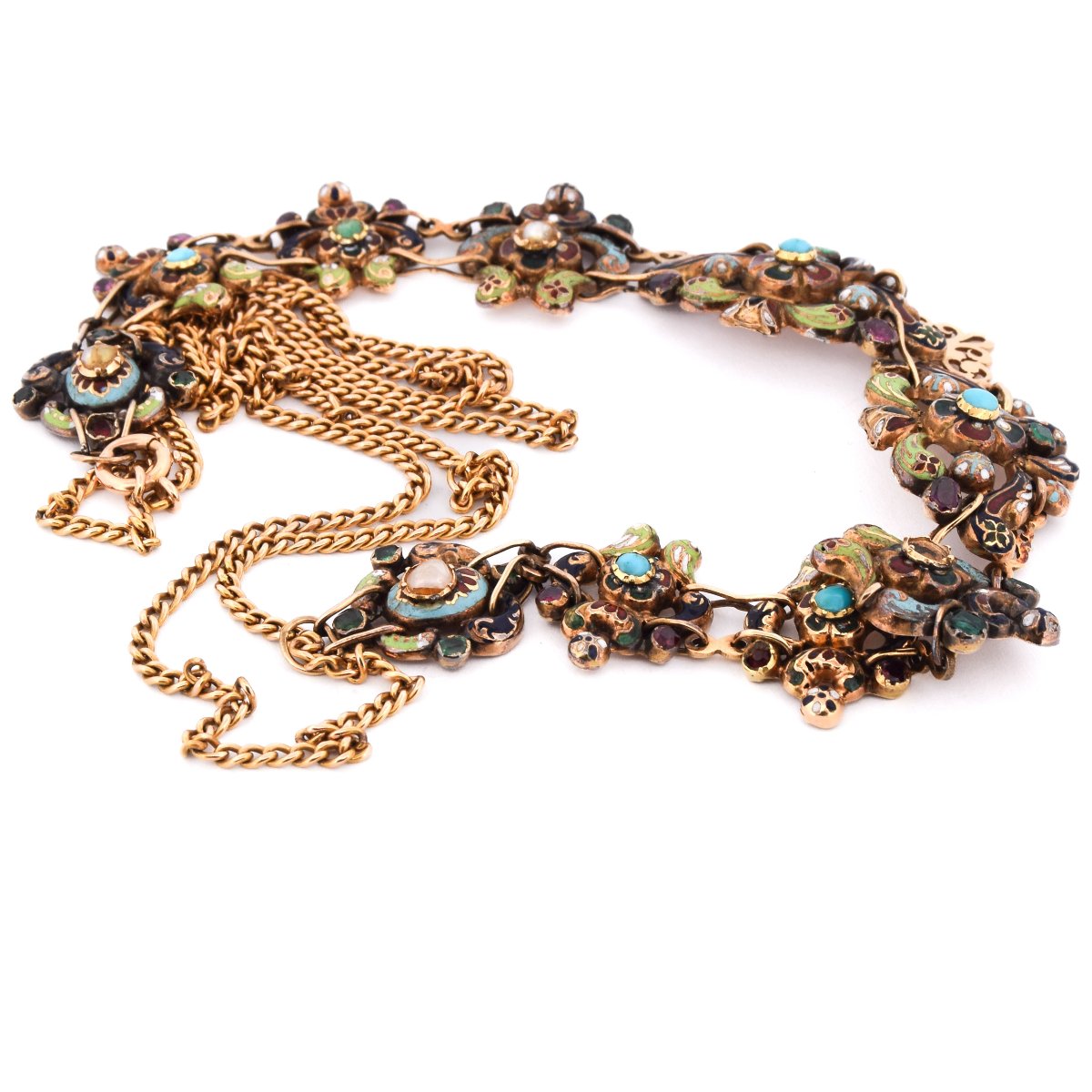 Antique 18th-century Necklace In 18-karat Gold With Polychrome Enamel-photo-2