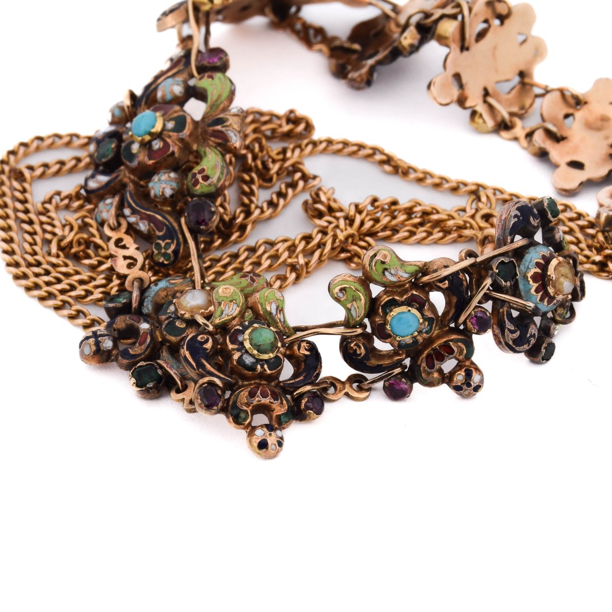 Antique 18th-century Necklace In 18-karat Gold With Polychrome Enamel-photo-5