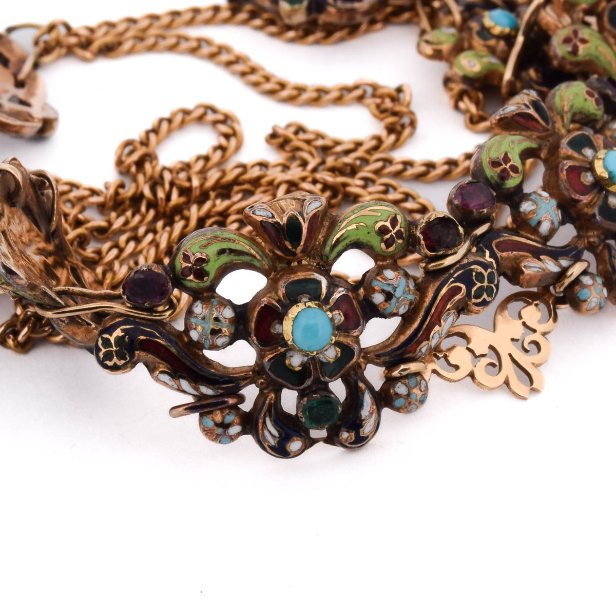 Antique 18th-century Necklace In 18-karat Gold With Polychrome Enamel-photo-6