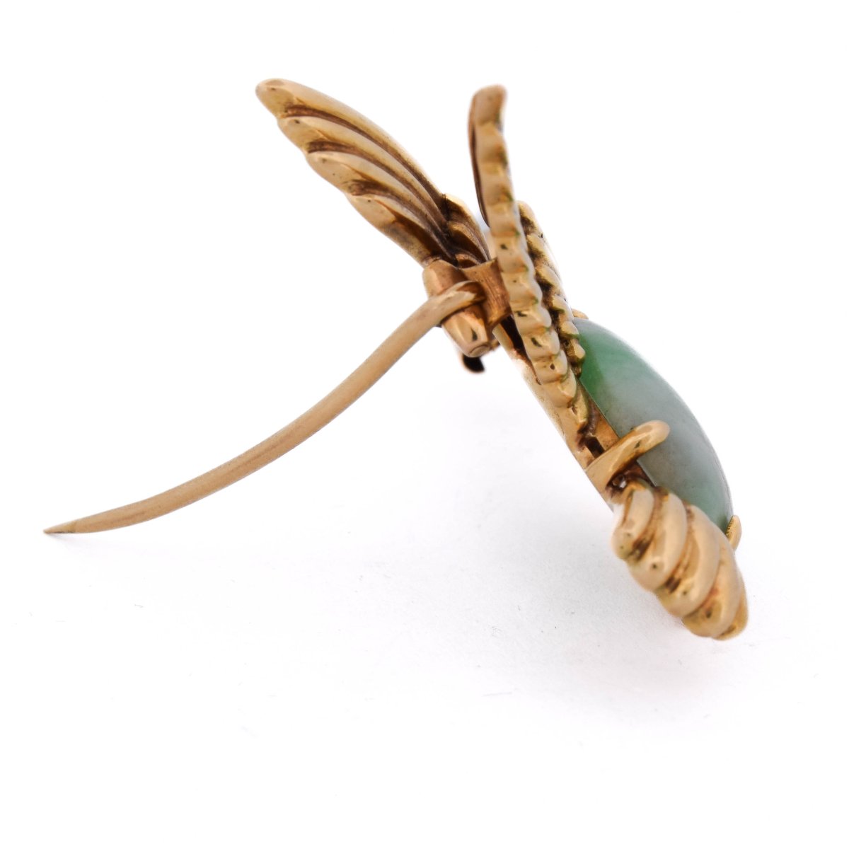 Broche oiseau en or 18 carats, jade naturel et rubis-photo-4