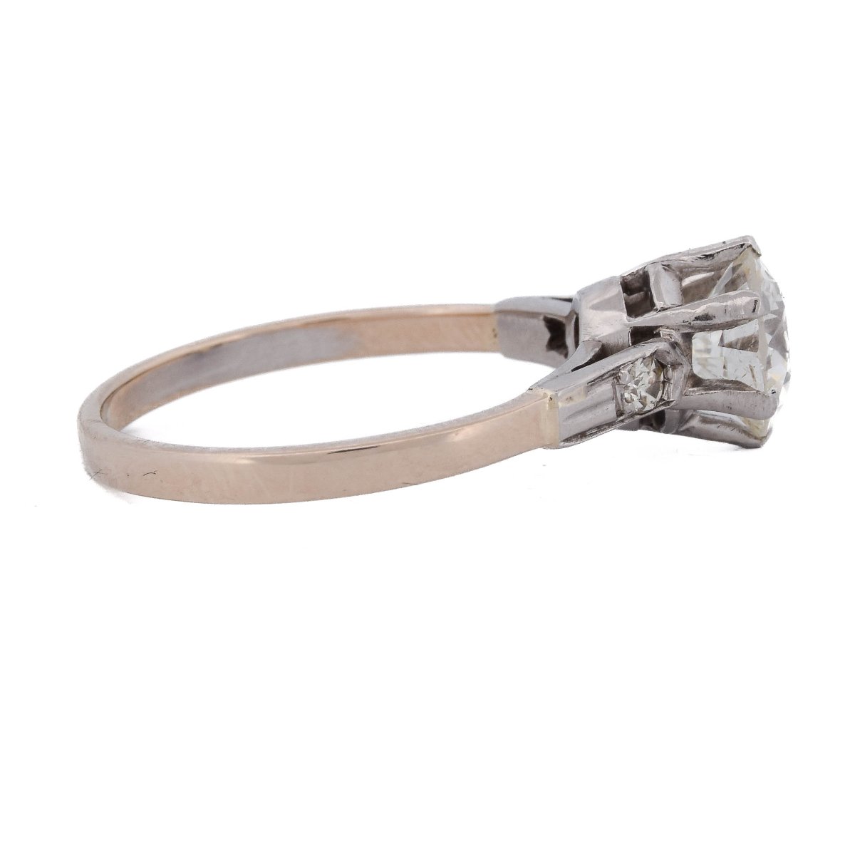 Bague des années 1940 en platine et or rose 18 carats, diamant taille ancienne de 1,50 ct-photo-4