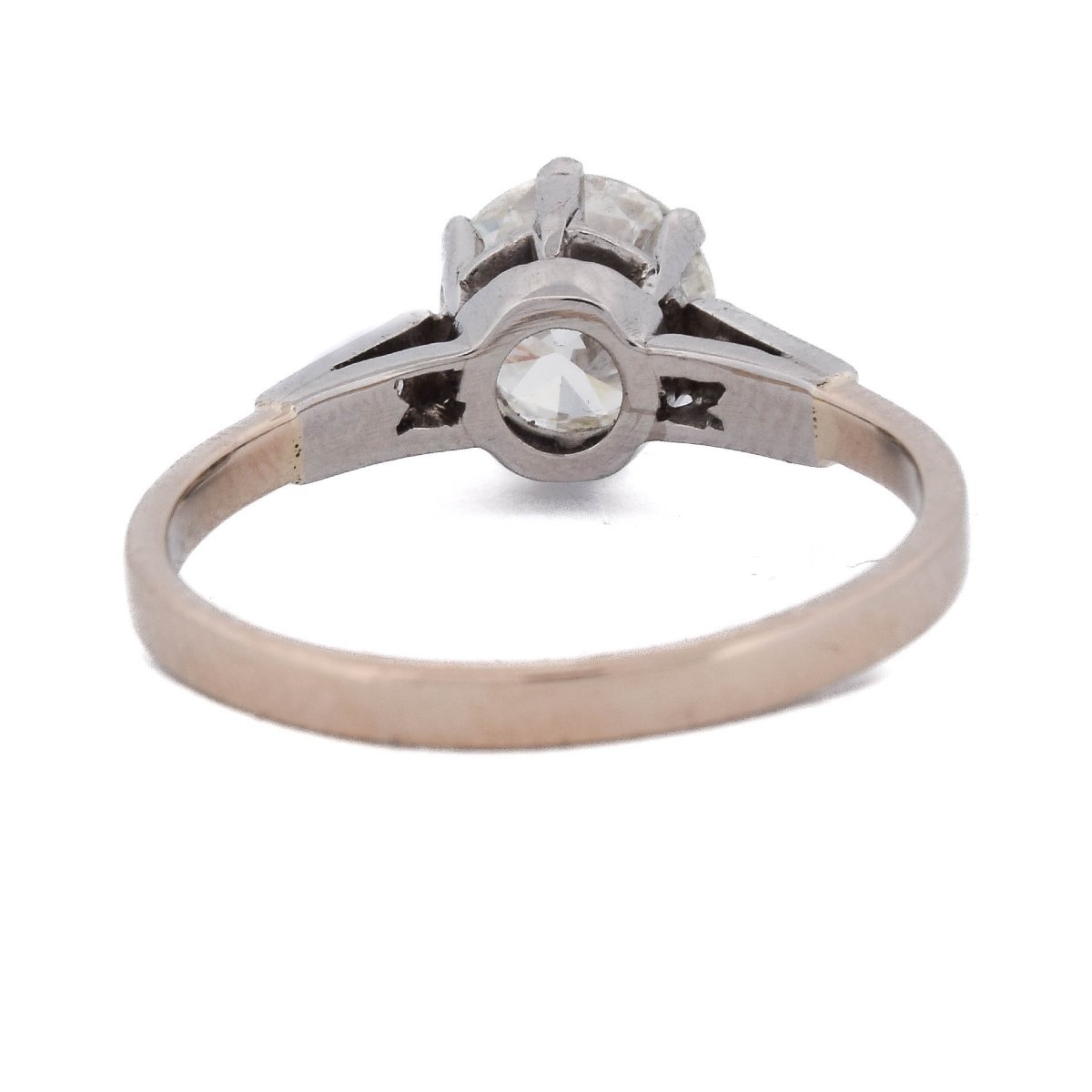 Bague des années 1940 en platine et or rose 18 carats, diamant taille ancienne de 1,50 ct-photo-1
