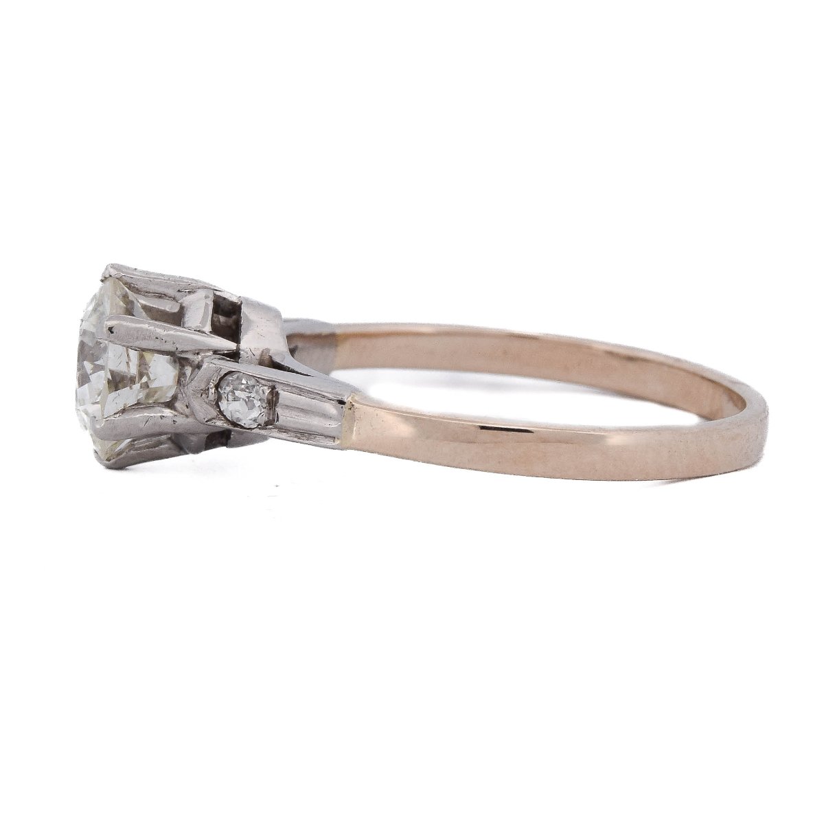Bague des années 1940 en platine et or rose 18 carats, diamant taille ancienne de 1,50 ct-photo-2
