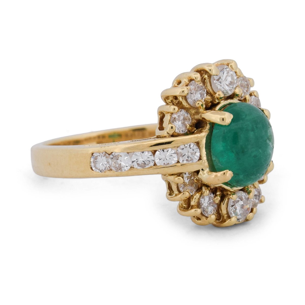 18-karat Yellow Gold Vintage Ring With A Cabochon Emerald And Diamonds-photo-3