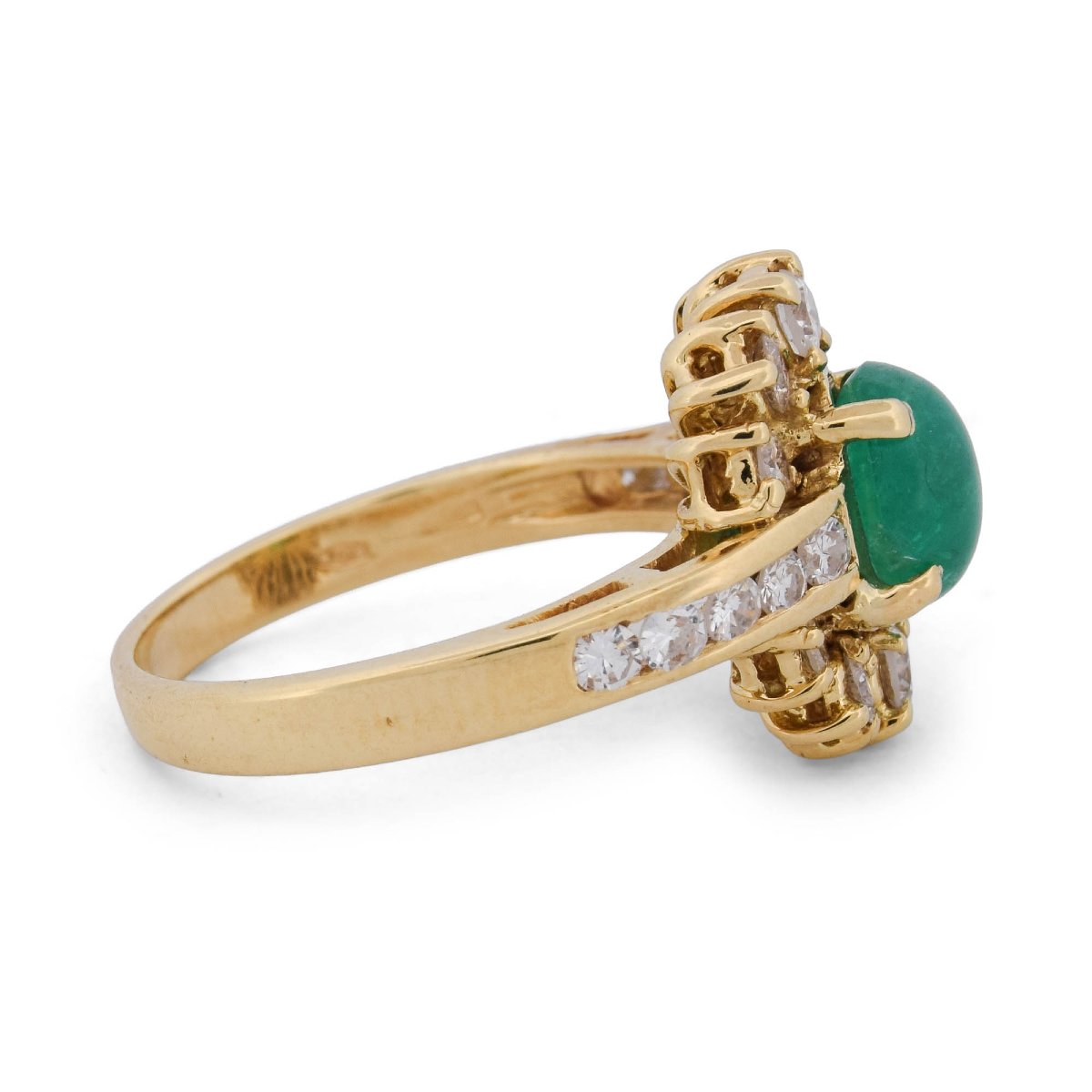 18-karat Yellow Gold Vintage Ring With A Cabochon Emerald And Diamonds-photo-4