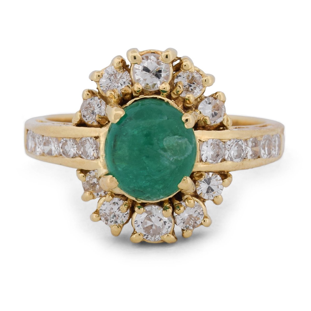 18-karat Yellow Gold Vintage Ring With A Cabochon Emerald And Diamonds