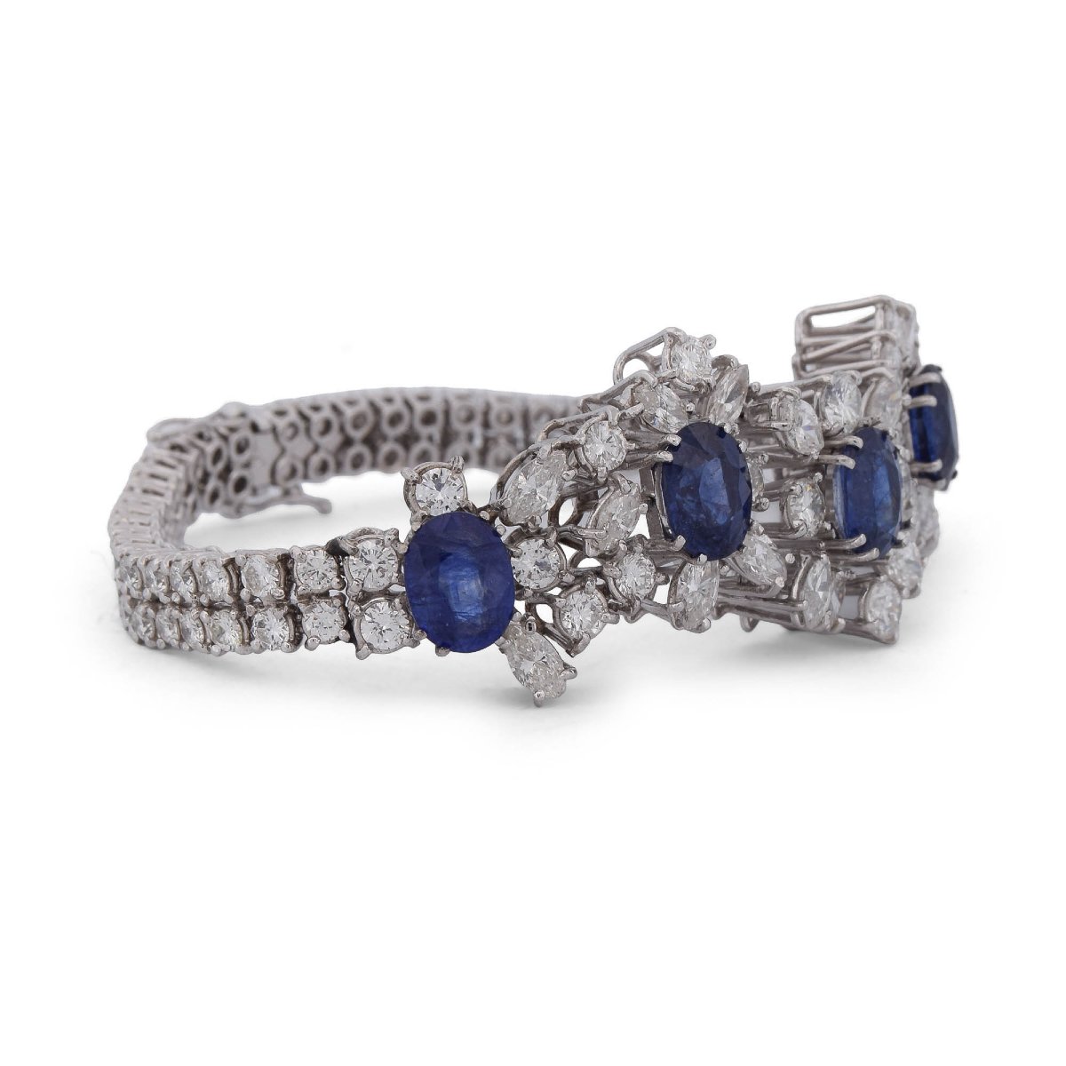Vintage 18-karat White Gold Bracelet With Sapphires And Diamonds-photo-2
