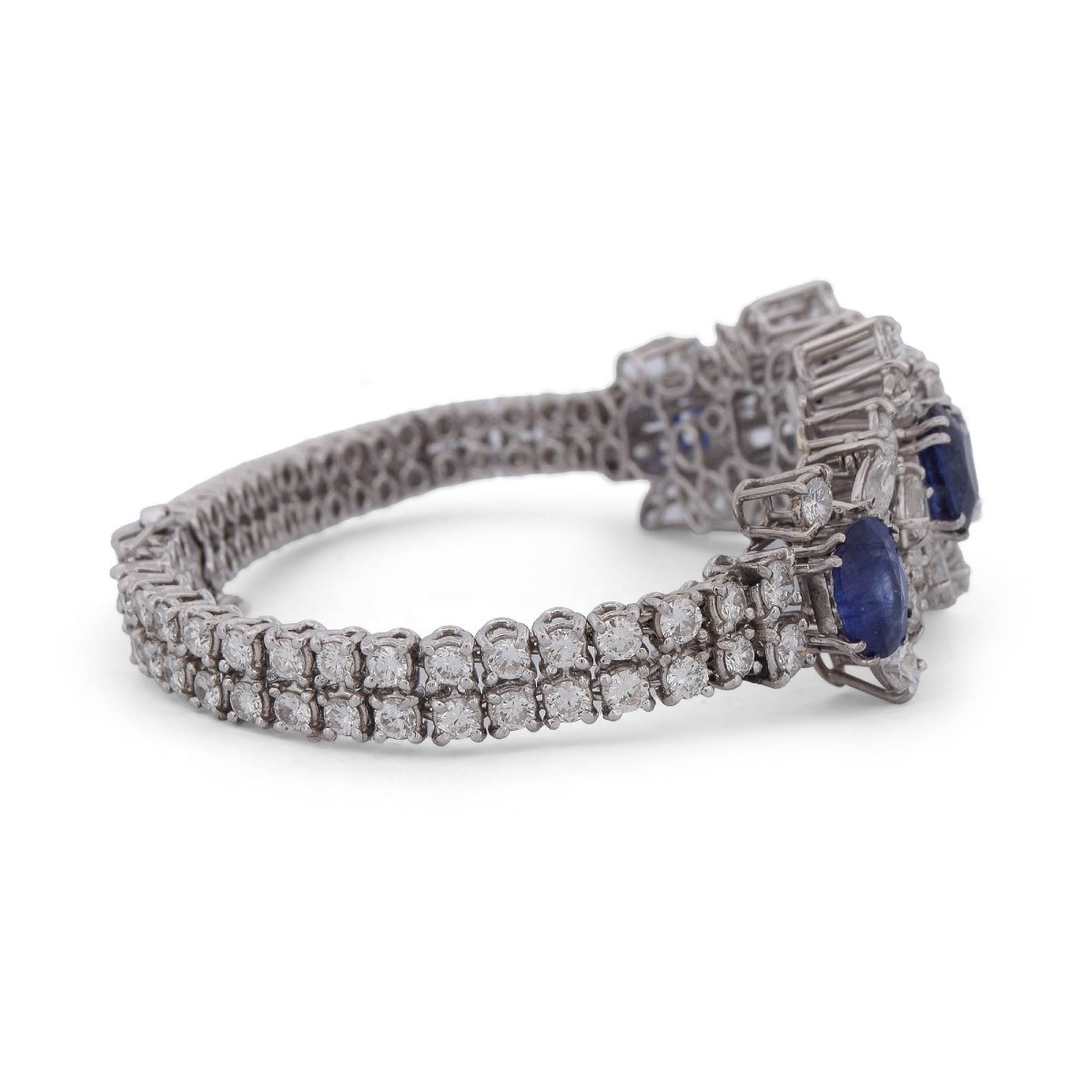Vintage 18-karat White Gold Bracelet With Sapphires And Diamonds-photo-3