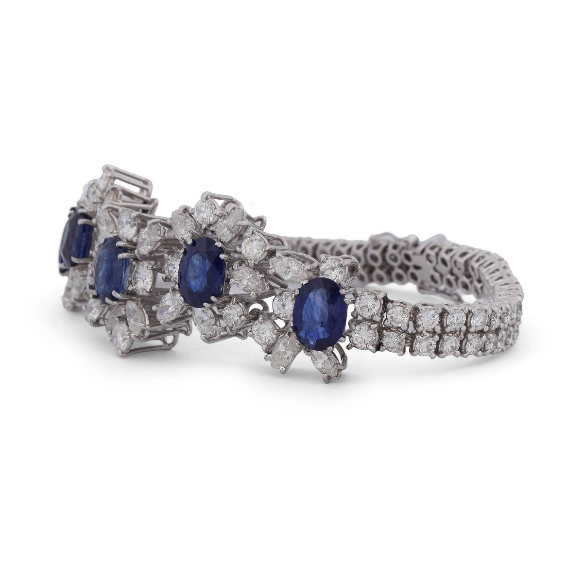 Vintage 18-karat White Gold Bracelet With Sapphires And Diamonds-photo-2