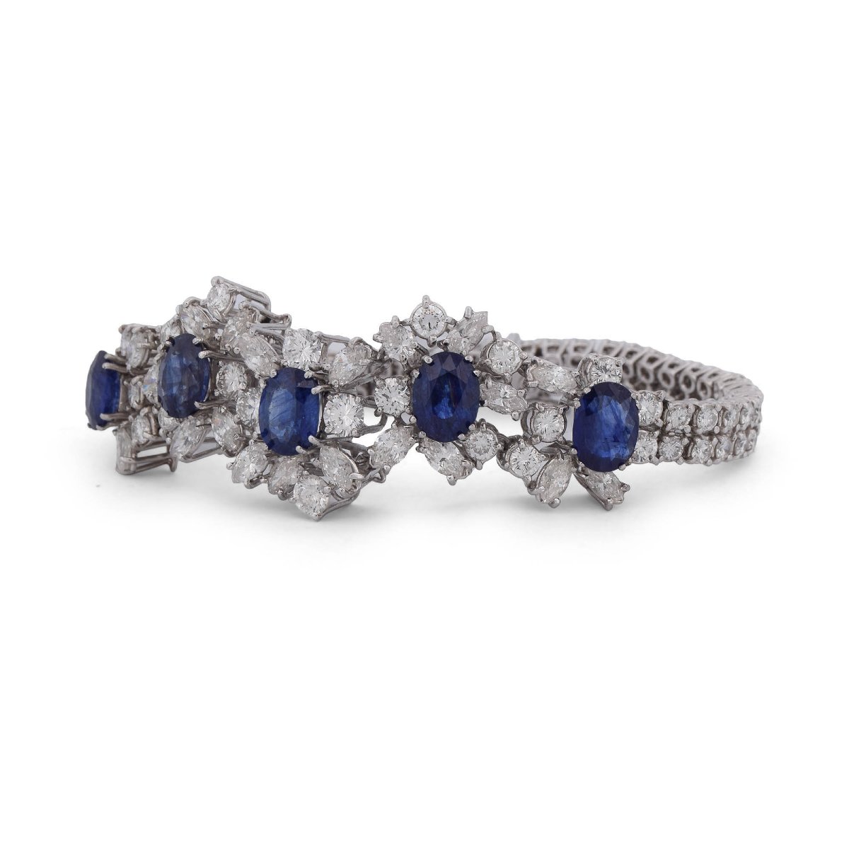 Vintage 18-karat White Gold Bracelet With Sapphires And Diamonds-photo-3