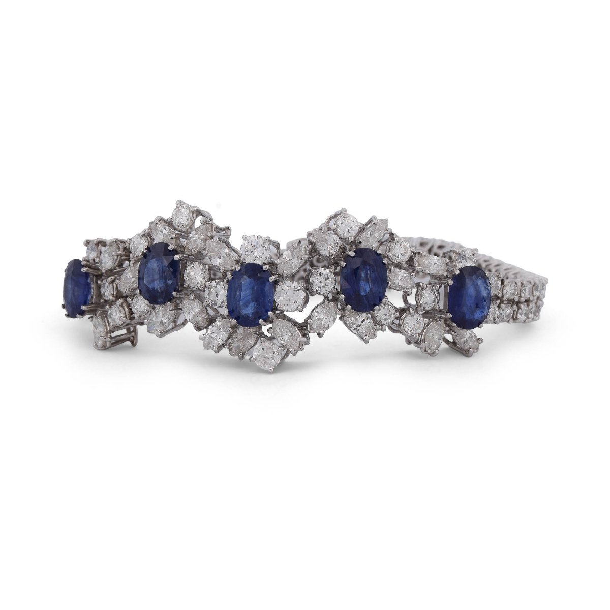 Vintage 18-karat White Gold Bracelet With Sapphires And Diamonds-photo-4