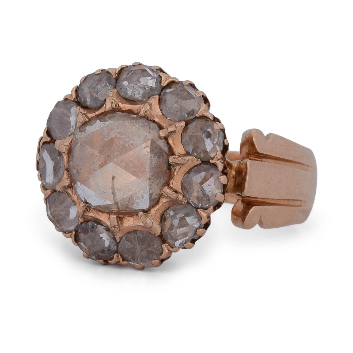 Bague ancienne de la fin du XIXe siècle en or rose 18 carats et diamants taille rose-photo-3