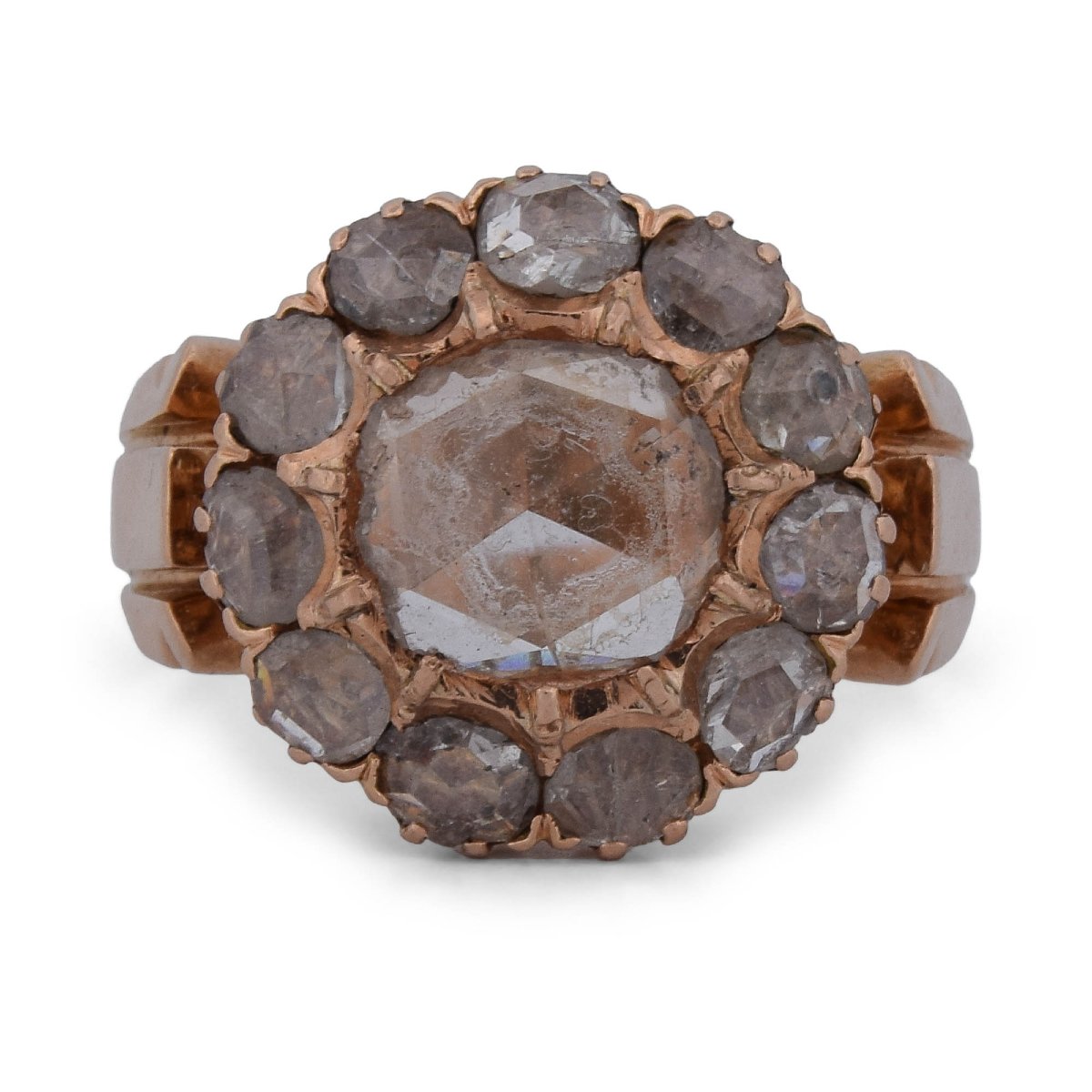 Bague ancienne de la fin du XIXe siècle en or rose 18 carats et diamants taille rose