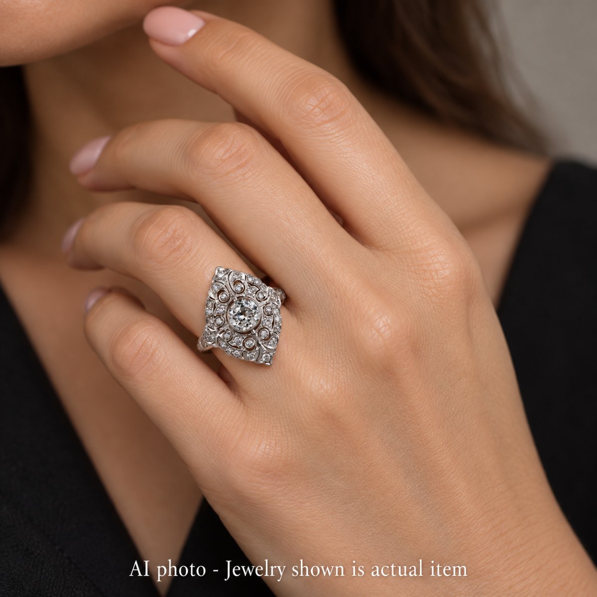Early 20th-century Art Nouveau Ring In 18-karat White Gold With Diamonds-photo-2
