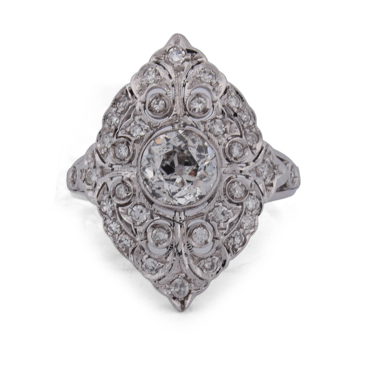 Early 20th-century Art Nouveau Ring In 18-karat White Gold With Diamonds