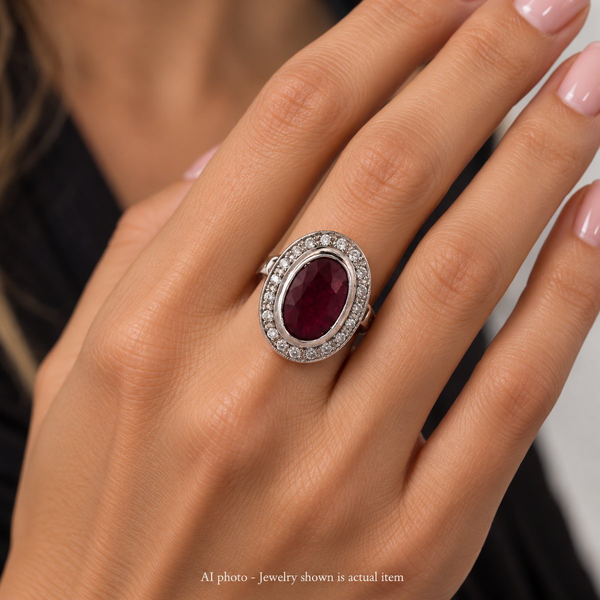 Bague Vintage en Or Blanc 18 Carats, Rubis de 6,50 ct et Diamants AN407 (00019)-photo-2
