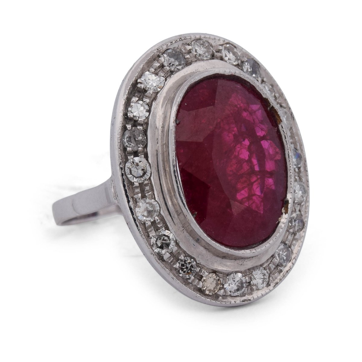 Bague Vintage en Or Blanc 18 Carats, Rubis de 6,50 ct et Diamants AN407 (00019)-photo-3