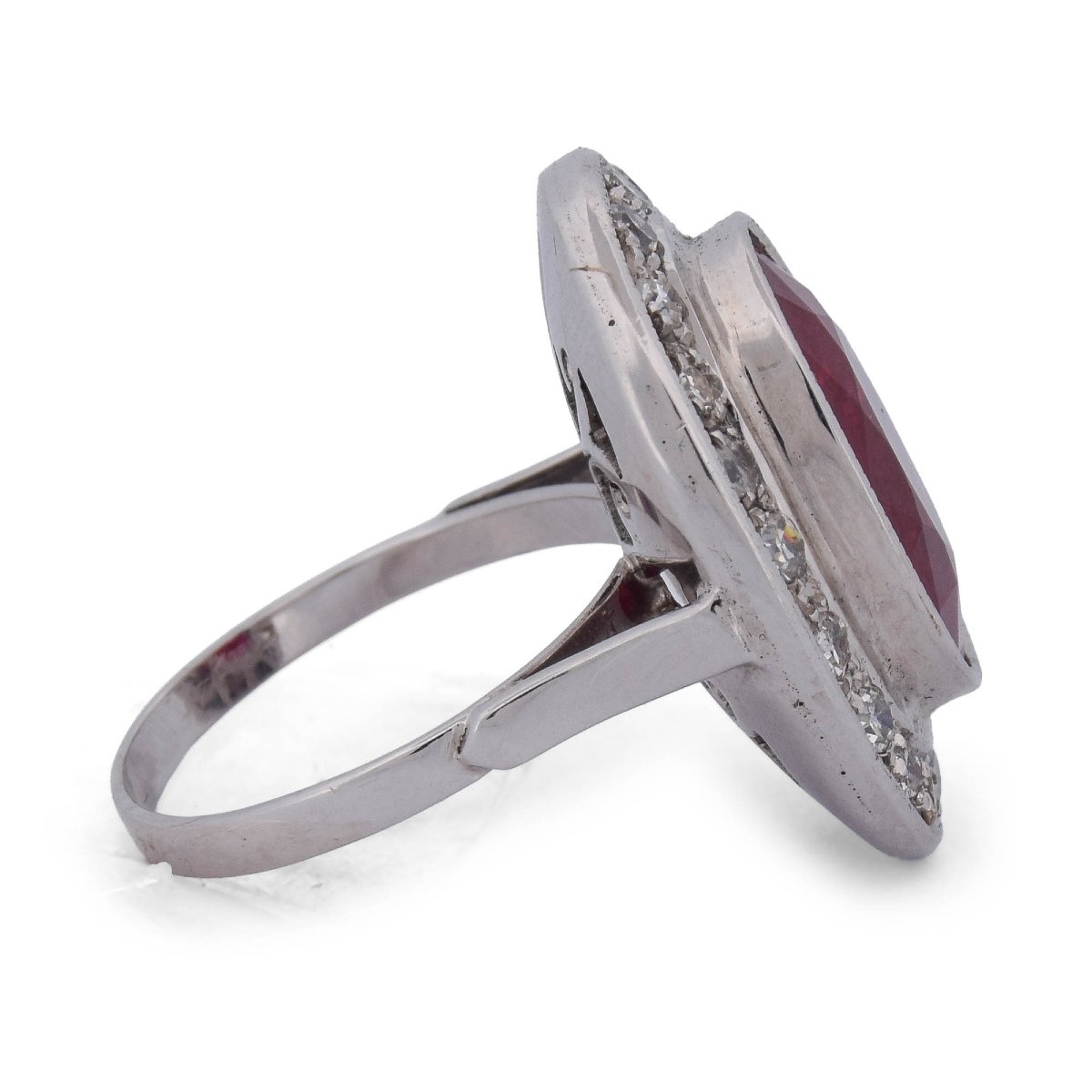 Bague Vintage en Or Blanc 18 Carats, Rubis de 6,50 ct et Diamants AN407 (00019)-photo-4